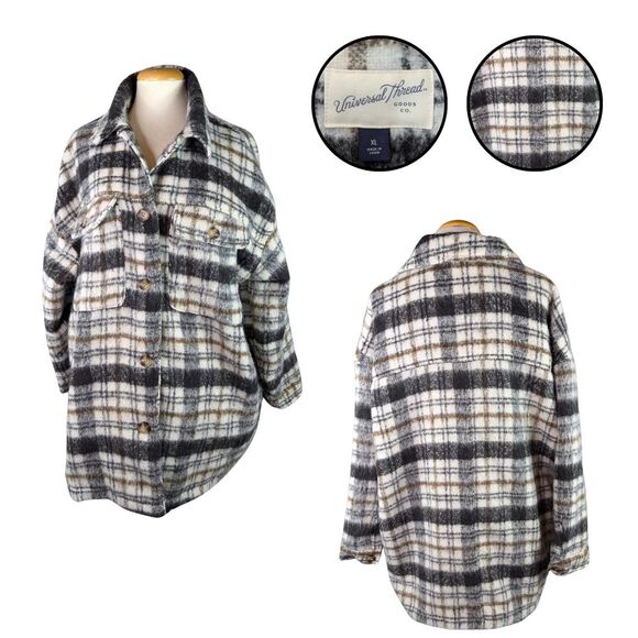 Universal Thread Oversize Jacket Shacket Heavy Thick Cozy Plaid Wool Blend Sz XL - Picture 1 of 14